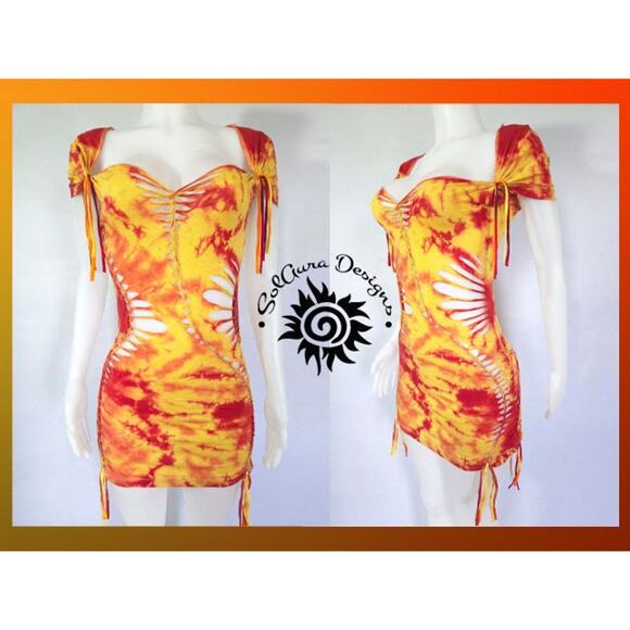TEMPTRESS COLLECTION - LARGE - Solar Flare Tie-Dyed Dress - Radiant Red, Yellow - Picture 2 of 7